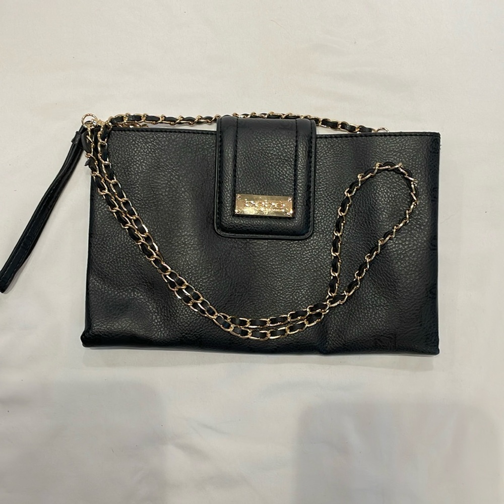 Y2K Bebe Leather Monogrammed Gold Hardware Purse Travel Vacation Clutch Bag‎